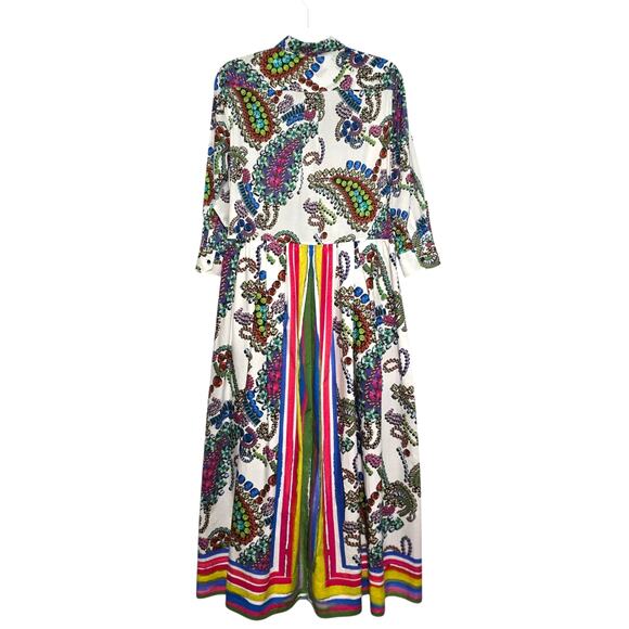 Sara Roka Poplin Maxi Shirt Dress Jewel Paisley Print Cotton Colorful 8 NWT - Picture 2 of 13